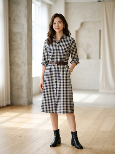 체크패턴 셔츠 드레스