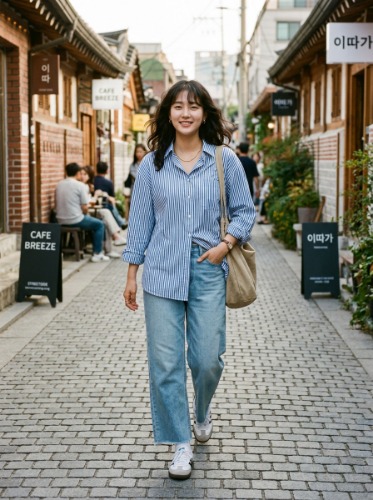 스트라이프 오버핏 셔츠